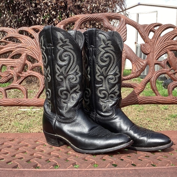 MEN’S Justin London 13” 1409 Black Leather Contrast Stitching Cowboy Boots - Picture 10 of 10